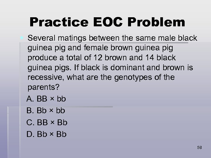 Practice EOC Problem § Several matings between the same male black guinea pig and