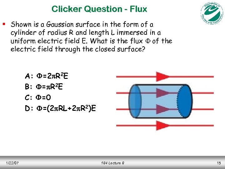 Clicker Question - Flux § Shown is a Gaussian surface in the form of