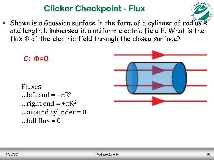 Clicker Checkpoint - Flux § Shown is a Gaussian surface in the form of