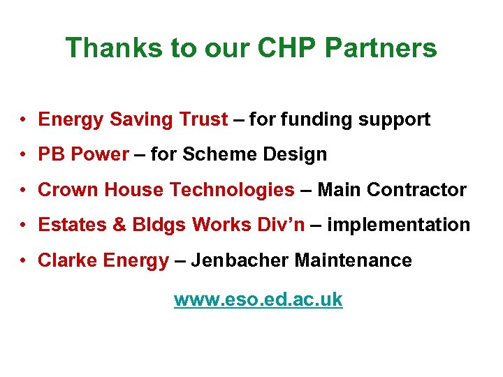 Thanks to our CHP Partners • Energy Saving Trust – for funding support •