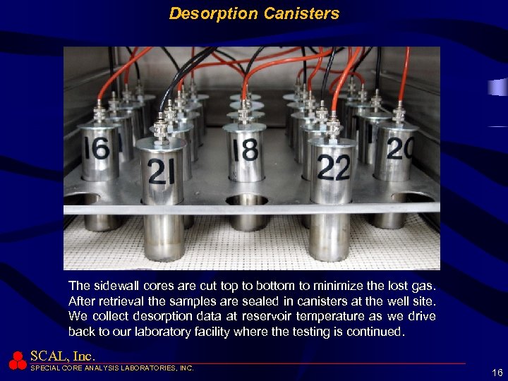 Desorption Canisters The sidewall cores are cut top to bottom to minimize the lost