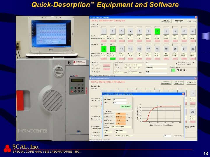 Quick-Desorption™ Equipment and Software SCAL, Inc. SPECIAL CORE ANALYSIS LABORATORIES, INC. 18 