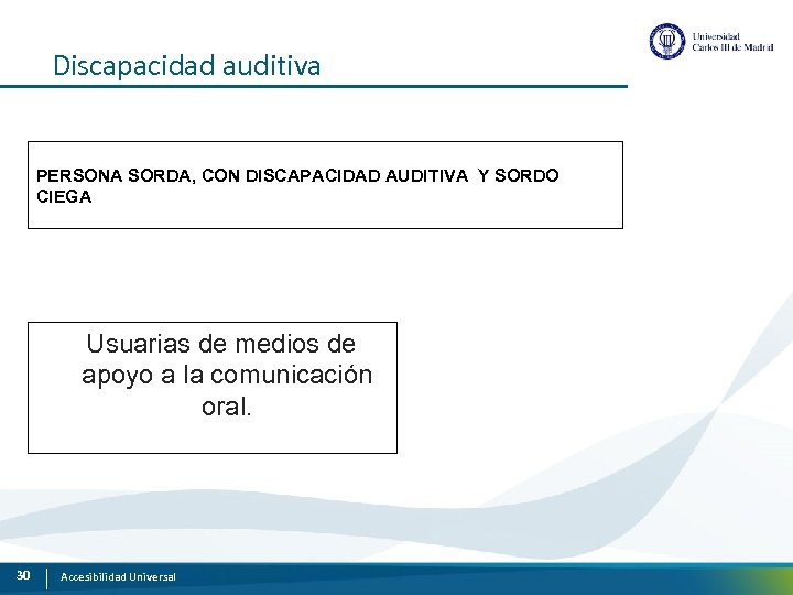 Discapacidad auditiva PERSONA SORDA, CON DISCAPACIDAD AUDITIVA Y SORDO CIEGA Usuarias de medios de