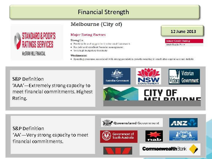 Financial Strength 12 June 2013 S&P Definition ‘AAA’—Extremely strong capacity to meet financial commitments.