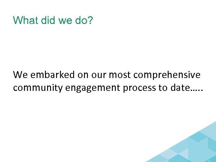 What did we do? We embarked on our most comprehensive community engagement process to