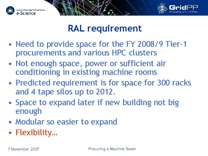 RAL requirement • Need to provide space for the FY 2008/9 Tier-1 procurements and