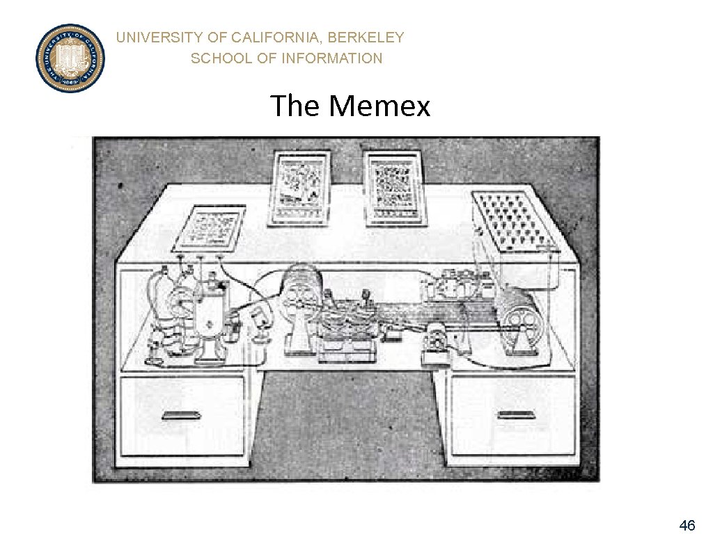 UNIVERSITY OF CALIFORNIA, BERKELEY SCHOOL OF INFORMATION The Memex 46 