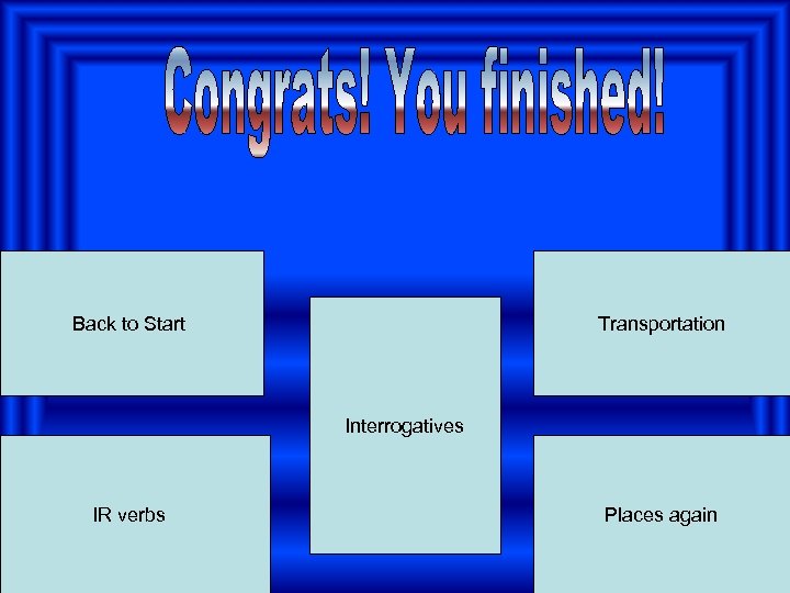 Back to Start Transportation Interrogatives IR verbs Places again 