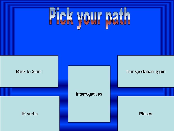 Back to Start Transportation again Interrogatives IR verbs Places 