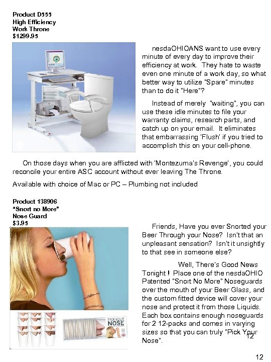 Product D 555 High Efficiency Work Throne $1299. 95 nesda. OHIOANS want to use