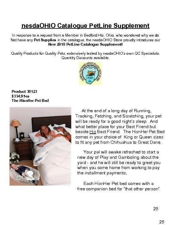 nesda. OHIO Catalogue Pet. Line Supplement In response to a request from a Member