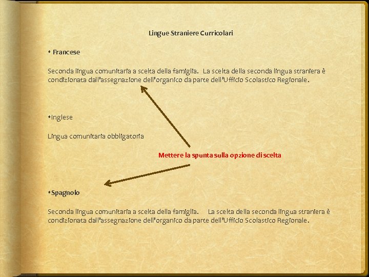 Lingue Straniere Curricolari Francese Seconda lingua comunitaria a scelta della famiglia. La scelta della