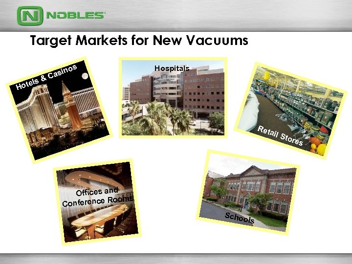 Target Markets for New Vacuums s ls ote H & o asin C Hospitals