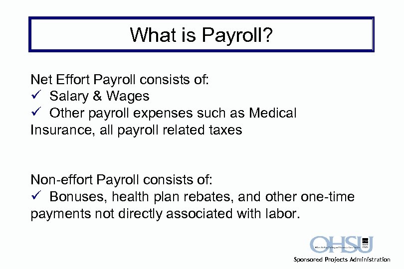 What is Payroll? Net Effort Payroll consists of: ü Salary & Wages ü Other