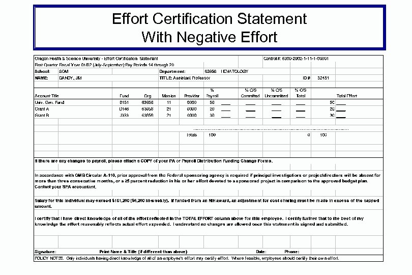 Effort Certification Statement With Negative Effort 