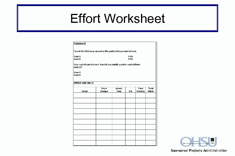 Effort Worksheet Sponsored Projects Administration 