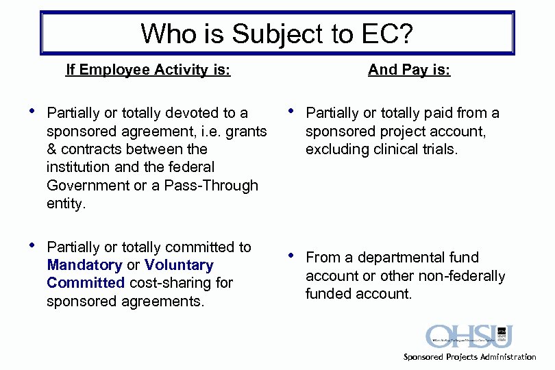 Who is Subject to EC? If Employee Activity is: And Pay is: • Partially