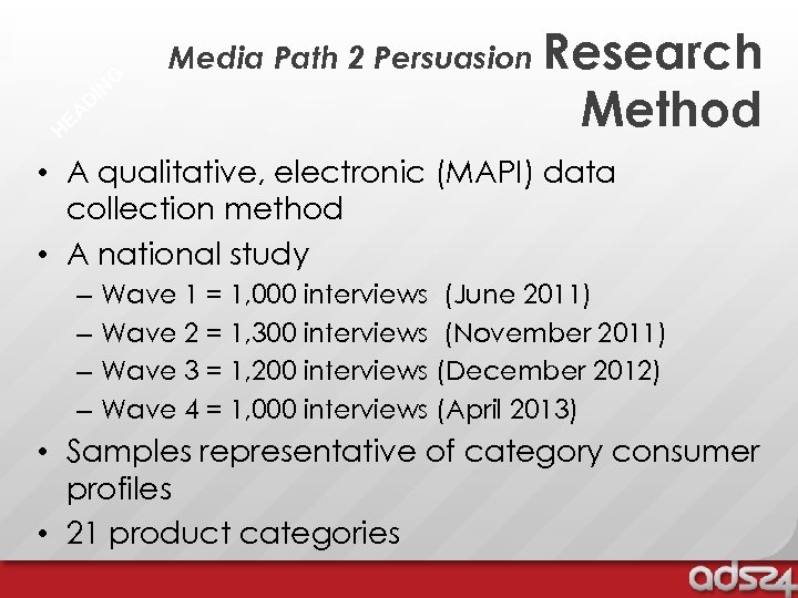 G IN D EA H Media Path 2 Persuasion Research Method • A qualitative,