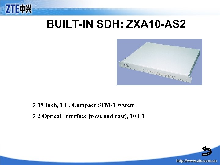 BUILT-IN SDH: ZXA 10 -AS 2 Ø 19 Inch, 1 U, Compact STM-1 system