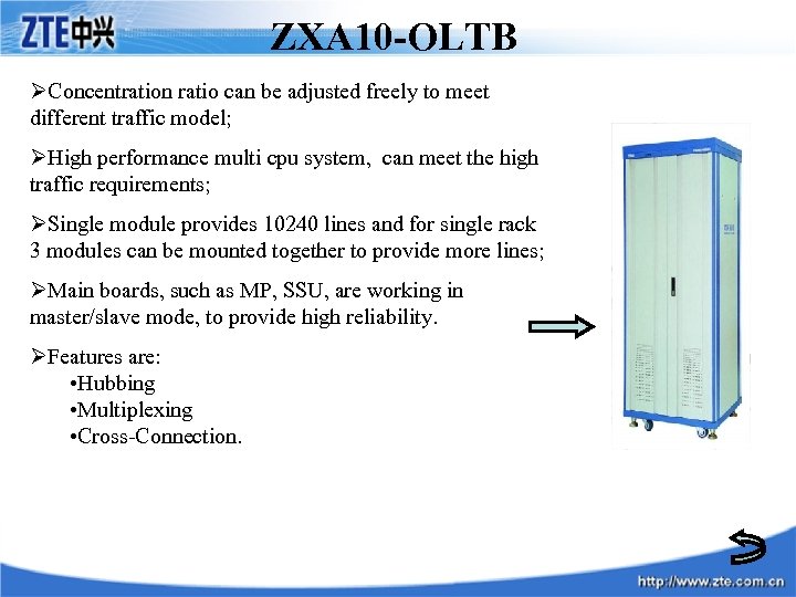 ZXA 10 -OLTB ØConcentration ratio can be adjusted freely to meet different traffic model;