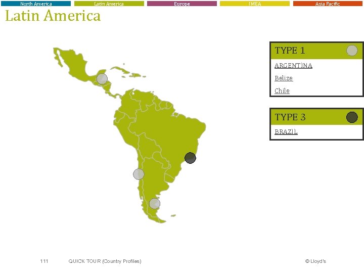 North America Latin America Europe IMEA Asia Pacific TYPE 1 ARGENTINA Belize Chile TYPE