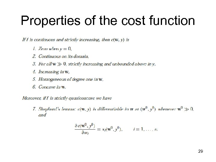 Properties of the cost function 29 