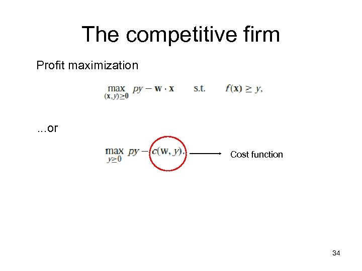 The competitive firm Profit maximization . . . or Cost function 34 