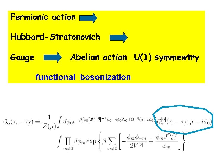 Fermionic action Hubbard-Stratonovich Gauge Abelian action U(1) symmewtry functional bosonization 