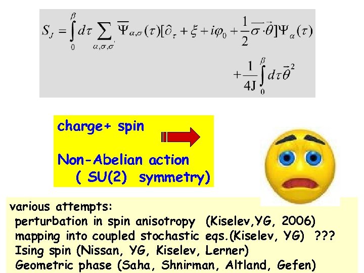 charge+ spin Non-Abelian action ( SU(2) symmetry) various attempts: perturbation in spin anisotropy (Kiselev,