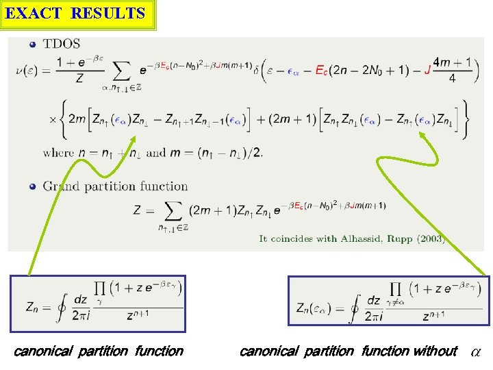 EXACT RESULTS canonical partition function without 