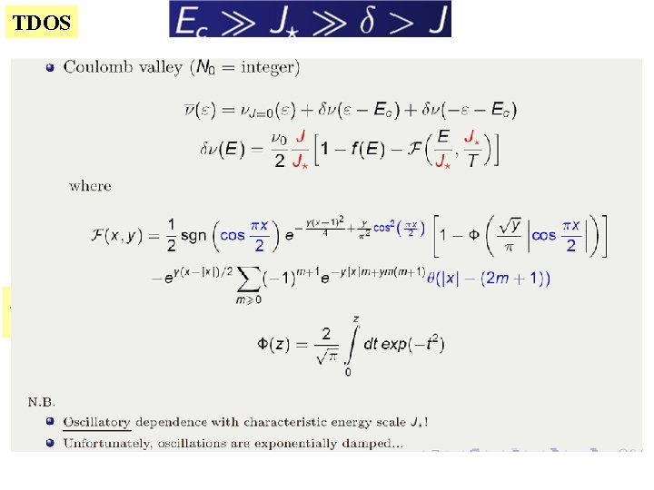 TDOS intermediate T exponentially suppressed osc. precession physics 