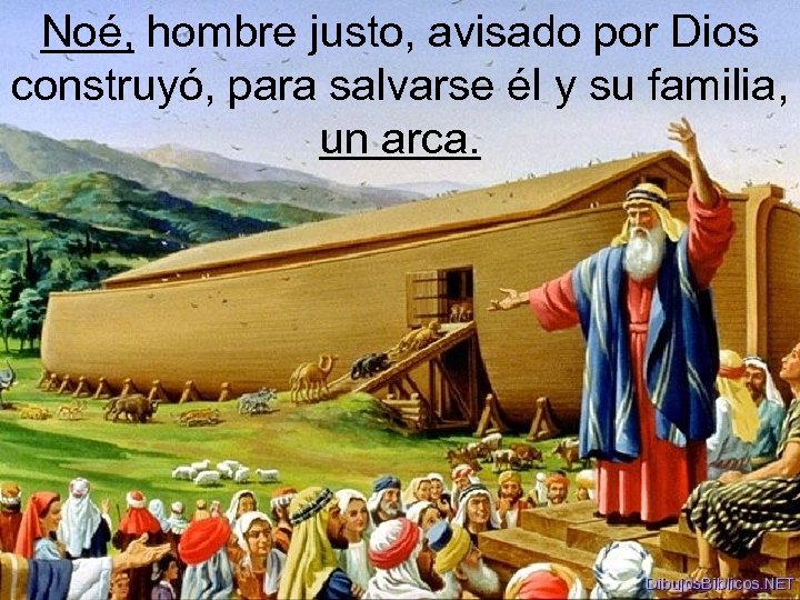 Noé, hombre justo, avisado por Dios construyó, para salvarse él y su familia, un