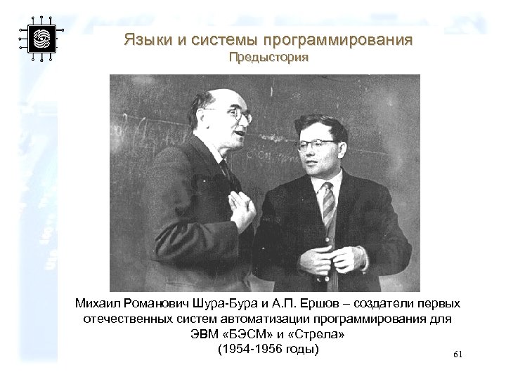 Языки и системы программирования Предыстория Михаил Романович Шура-Бура и А. П. Ершов – создатели