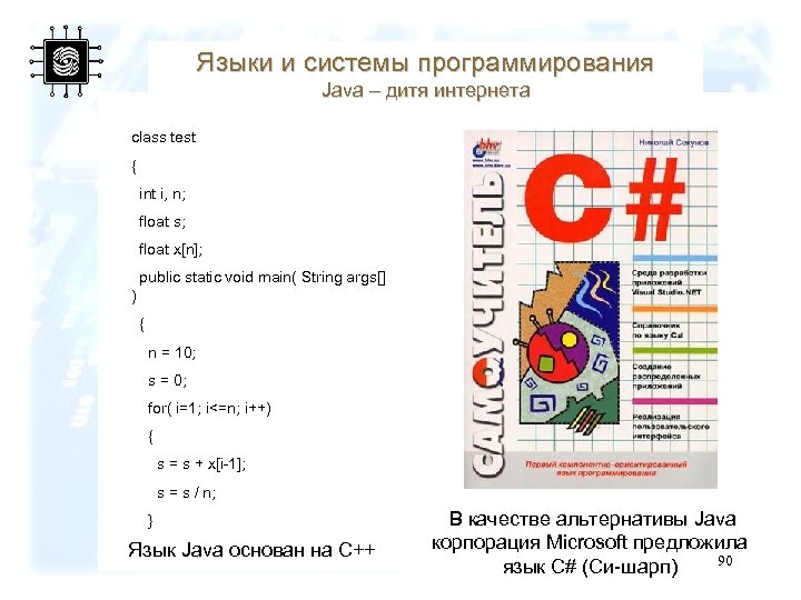 Языки и системы программирования Java – дитя интернета class test { int i, n;