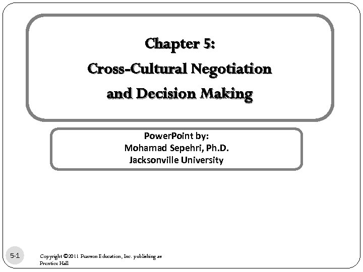 Chapter 5: Cross-Cultural Negotiation and Decision Making Power. Point by: Mohamad Sepehri, Ph. D.