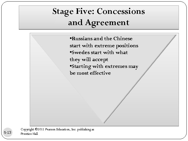 Stage Five: Concessions and Agreement • Russians and the Chinese start with extreme positions