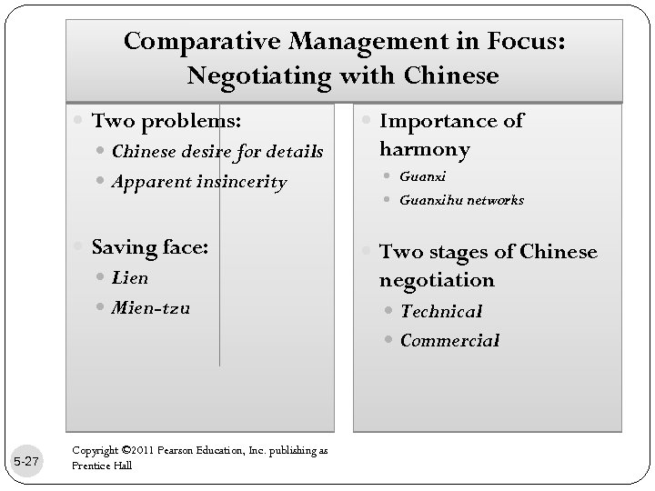 Comparative Management in Focus: Negotiating with Chinese Two problems: Importance of Chinese desire for