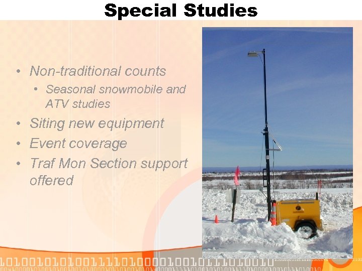 Special Studies • Non-traditional counts • Seasonal snowmobile and ATV studies • Siting new