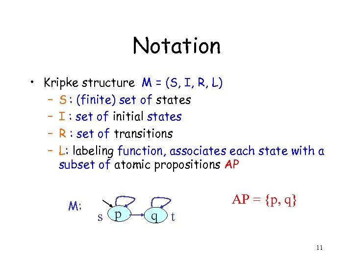 Notation • Kripke structure M = (S, I, R, L) – S : (finite)