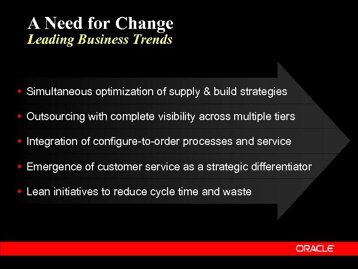 A Need for Change Leading Business Trends • Simultaneous optimization of supply & build