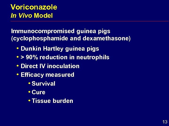 Voriconazole In Vivo Model Immunocompromised guinea pigs (cyclophosphamide and dexamethasone) i Dunkin Hartley guinea
