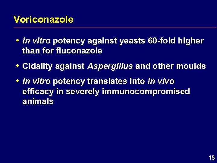 Voriconazole i In vitro potency against yeasts 60 -fold higher than for fluconazole i