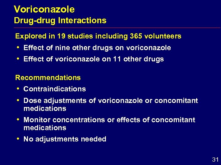 Voriconazole Drug-drug Interactions Explored in 19 studies including 365 volunteers i Effect of nine