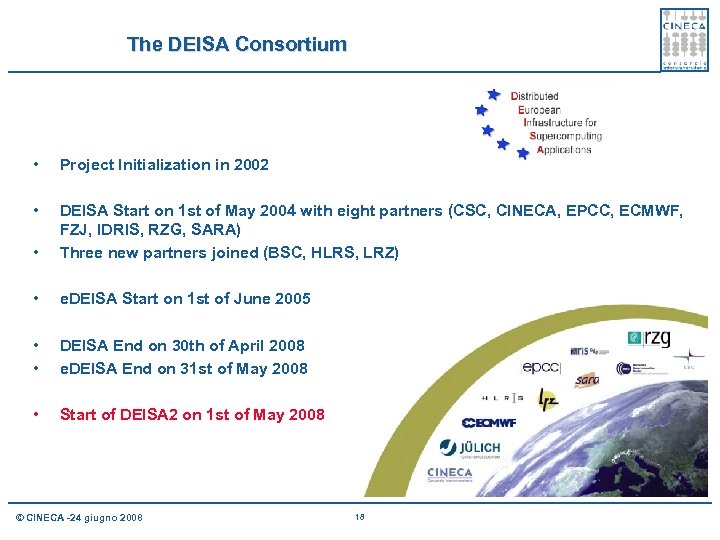 The DEISA Consortium • Project Initialization in 2002 • • DEISA Start on 1