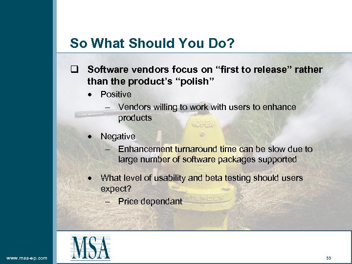 So What Should You Do? q Software vendors focus on “first to release” rather