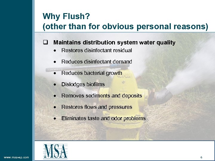 Why Flush? (other than for obvious personal reasons) q Maintains distribution system water quality