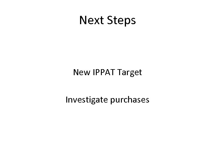 Next Steps New IPPAT Target Investigate purchases 