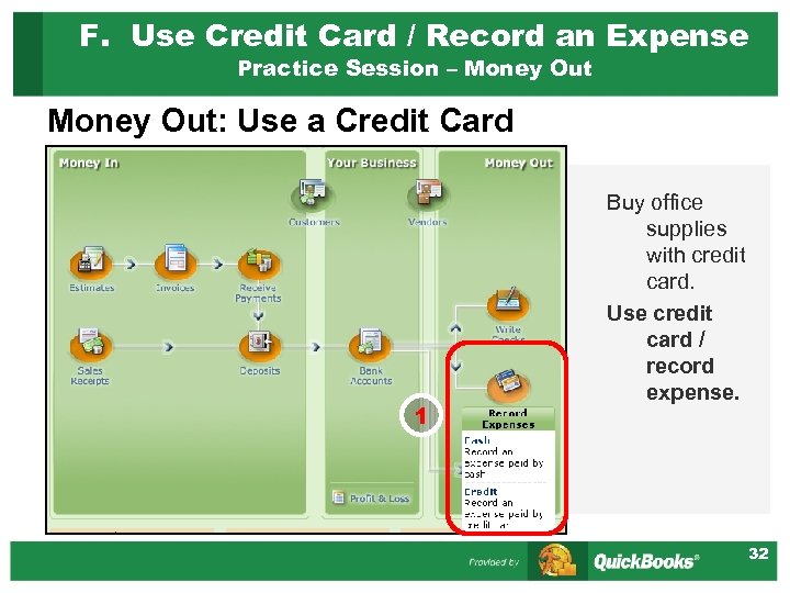 F. Use Credit Card / Record an Expense Practice Session – Money Out: Use