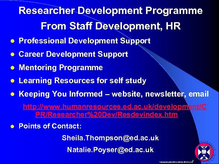 Researcher Development Programme From Staff Development, HR l Professional Development Support l Career Development