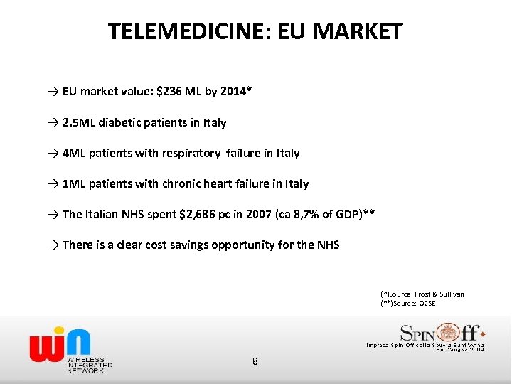 TELEMEDICINE: EU MARKET → EU market value: $236 ML by 2014* → 2. 5